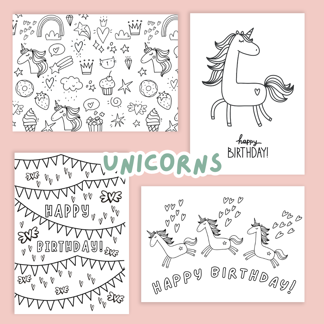 Keepsake Colouring Birthday Cards - Unicorns