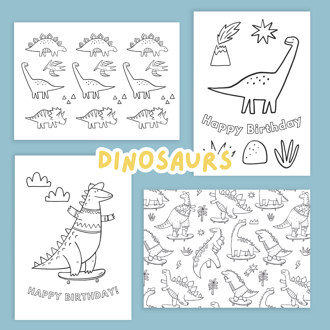 Keepsake Colouring Birthday Cards - Dinosaurs