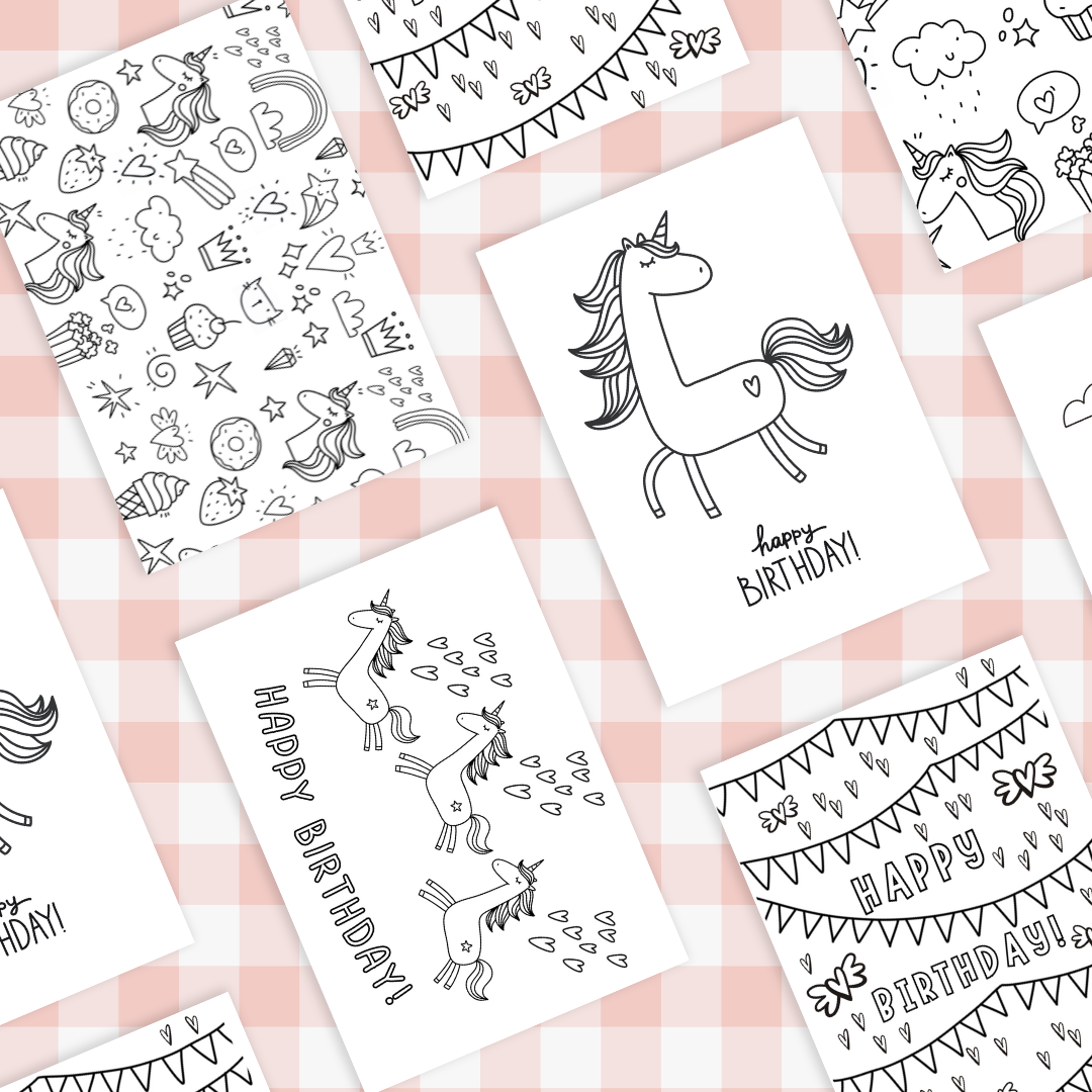 Keepsake Colouring Birthday Cards - Unicorns