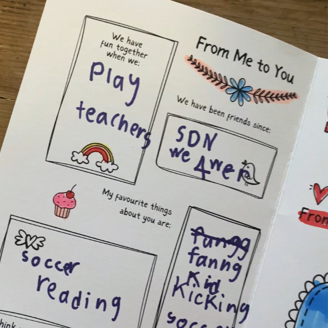 An example of our Birthday Message cards completed by a child for her friends birthday