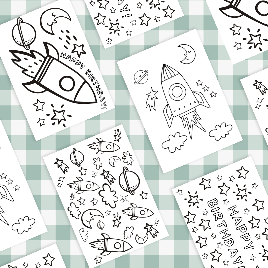 Keepsake Colouring Birthday Cards - Space