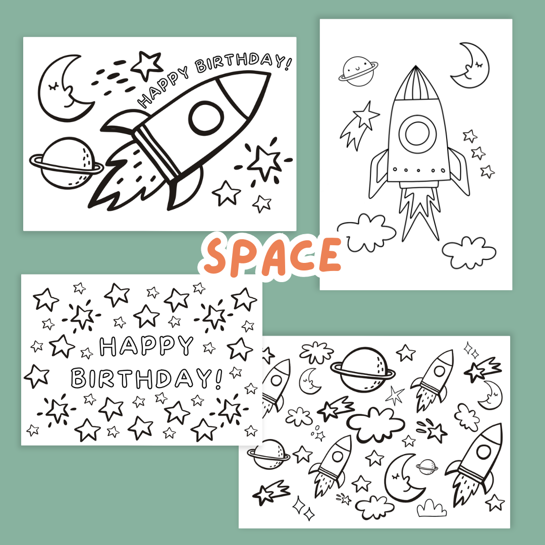 Keepsake Colouring Birthday Cards - Space