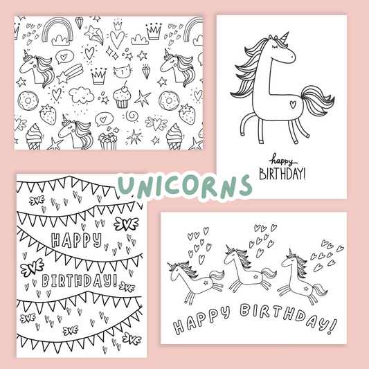 Keepsake Colouring Birthday Cards - Unicorns