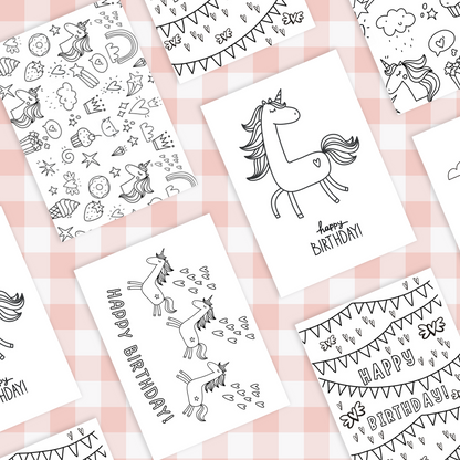 Keepsake Colouring Birthday Cards - Unicorns