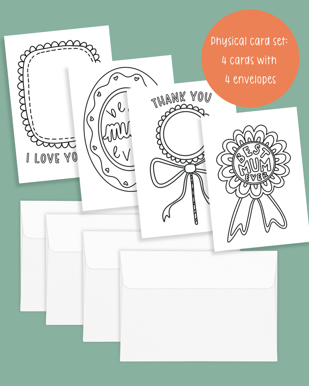 Mother’s Day Keepsake Cards – Printed Set (Pack of 4 with Envelopes)