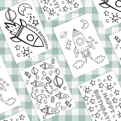 Keepsake Colouring Birthday Cards - Space