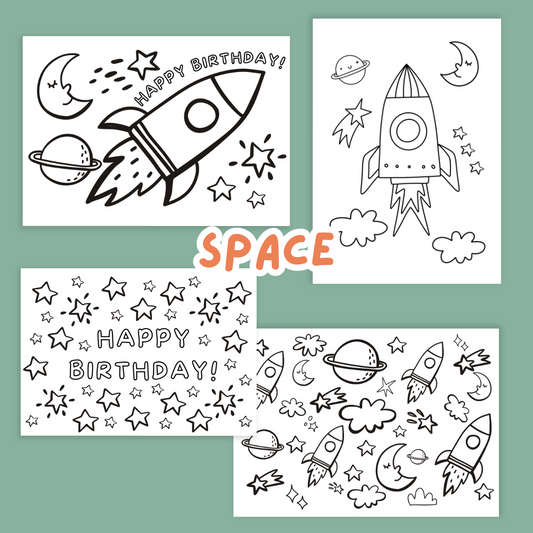 Keepsake Colouring Birthday Cards - Space